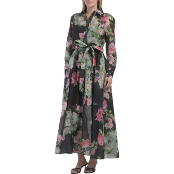 nancy yang floral print shirt dress Nancy Yang | Dresses | Nancy Yang Brocade Metallic Floral Print Button Down Midi Dress Puffed Sleeves L